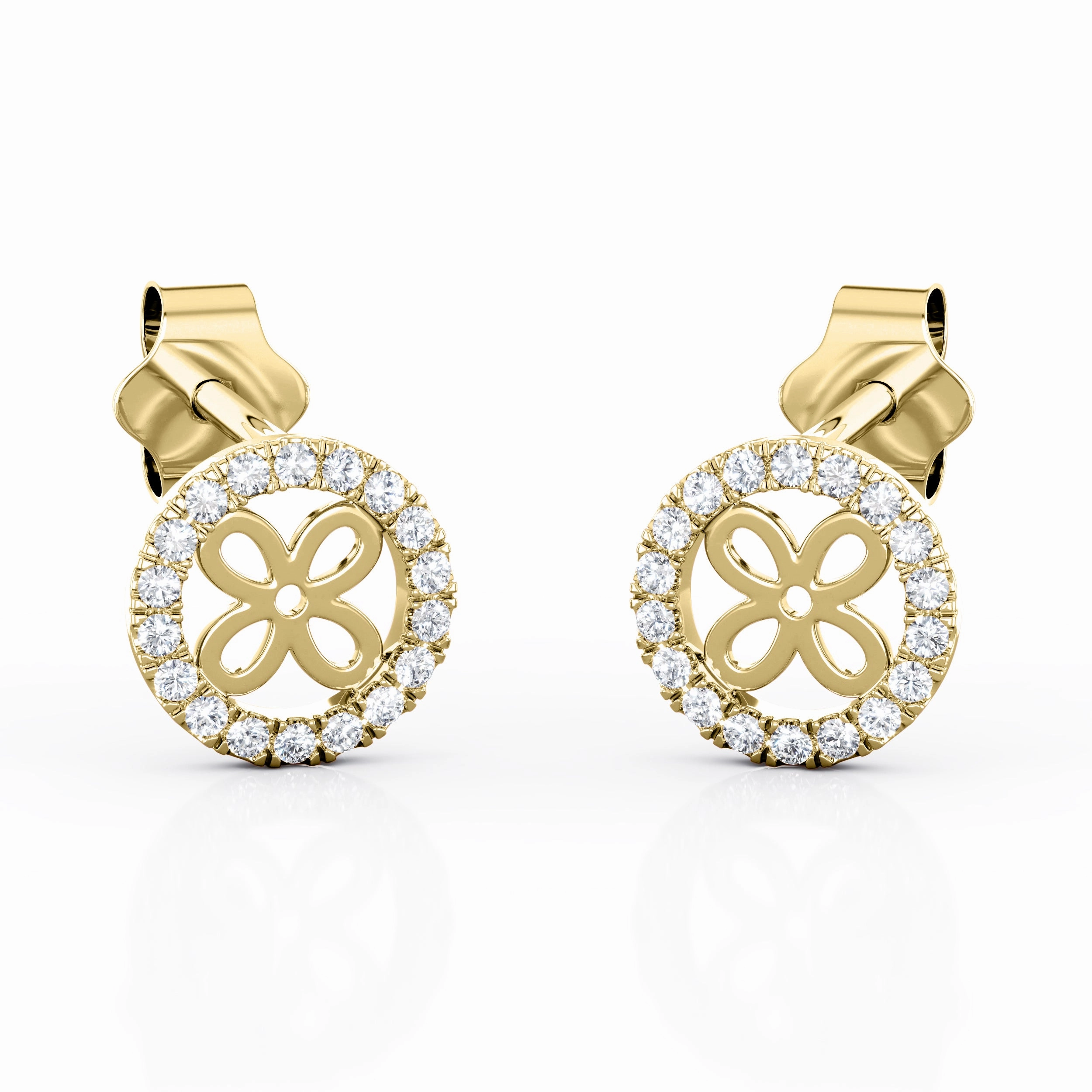 Abstract Adornment Fishtail Pave 0.25 Carat Round Moissanite Sunflower Outline Stud Earrings in White Gold