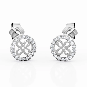 Fishtail Pave 0.25 Carat Round Moissanite Sunflower Outline Stud Earrings in White Gold Geometric Adornment Durable Ornament