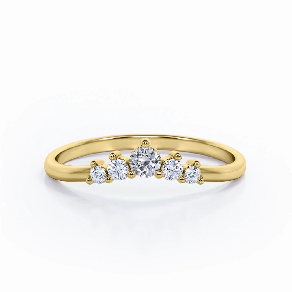 Five Stone 0.15 TCW Round Cut Curved Stackable Ring Contemporary Classic Machine Processed