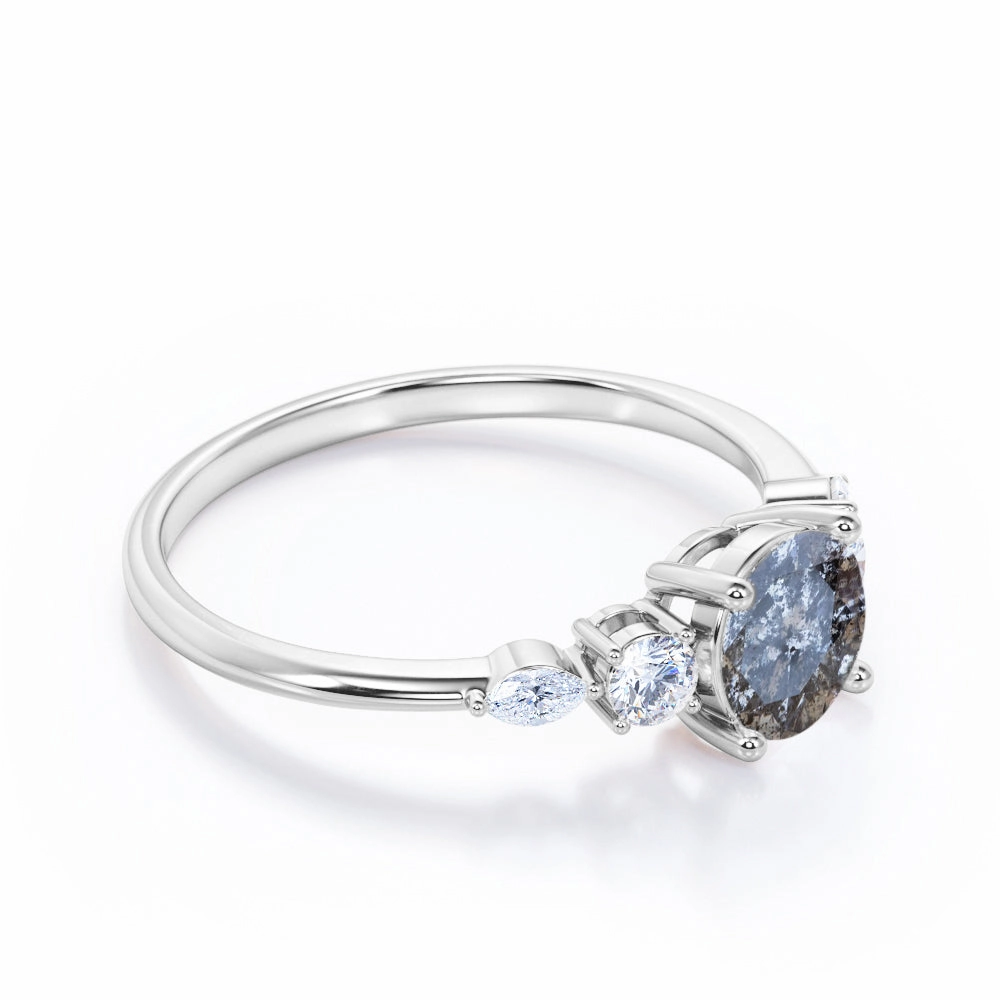 Five Stone 0.55 Ct Round Salt and Pepper Diamond Engagement Ring Fresh Style