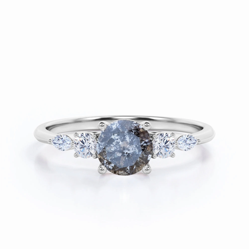 Five Stone 0.55 Ct Round Salt and Pepper Diamond Engagement Ring Casual Simplicity