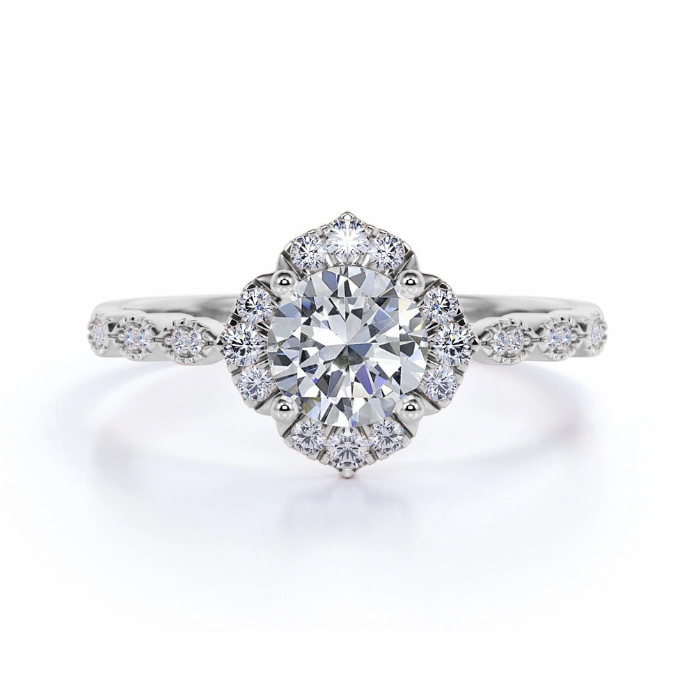 Minimalist Item 1.75 Carat Round Moissanite Art Deco Engagement Ring