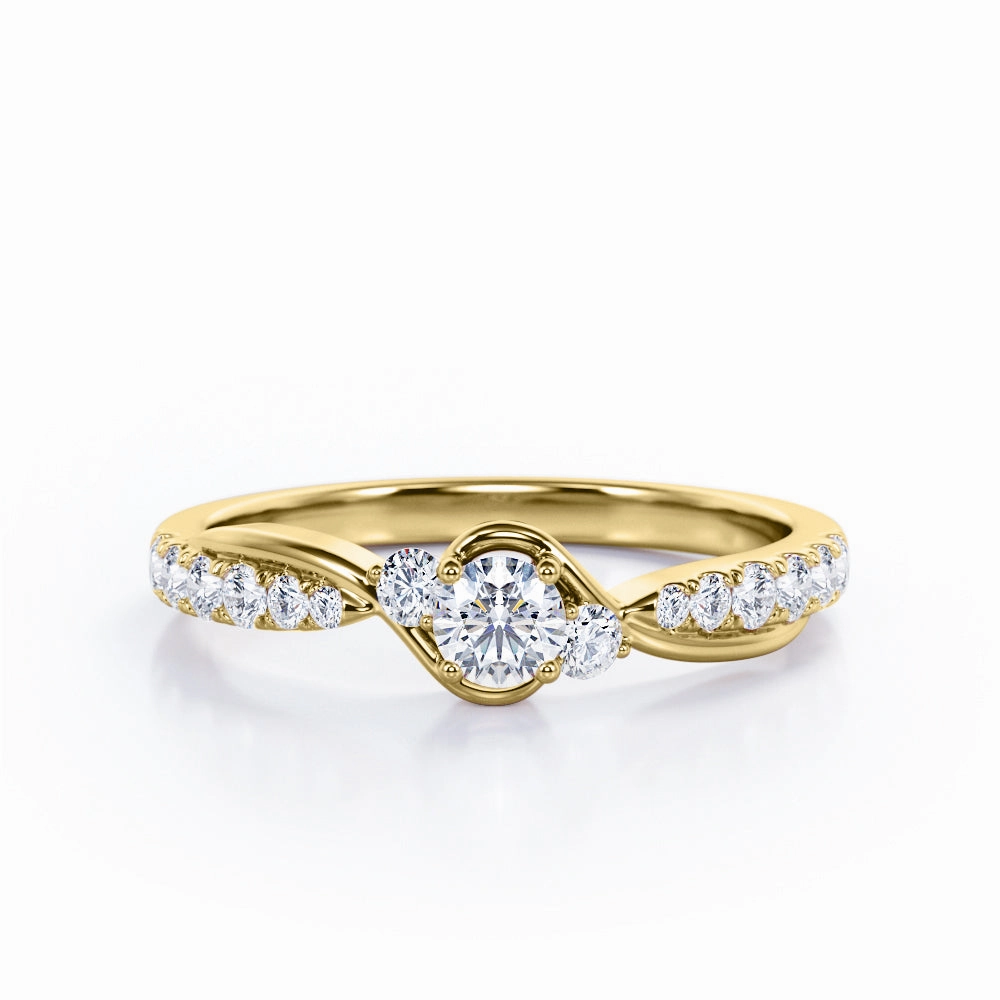 Sparkling Style Triple Stone 0.40 TCW Round Brilliant Cut Diamond Pave-Accented Tension Engagement Ring in White Gold