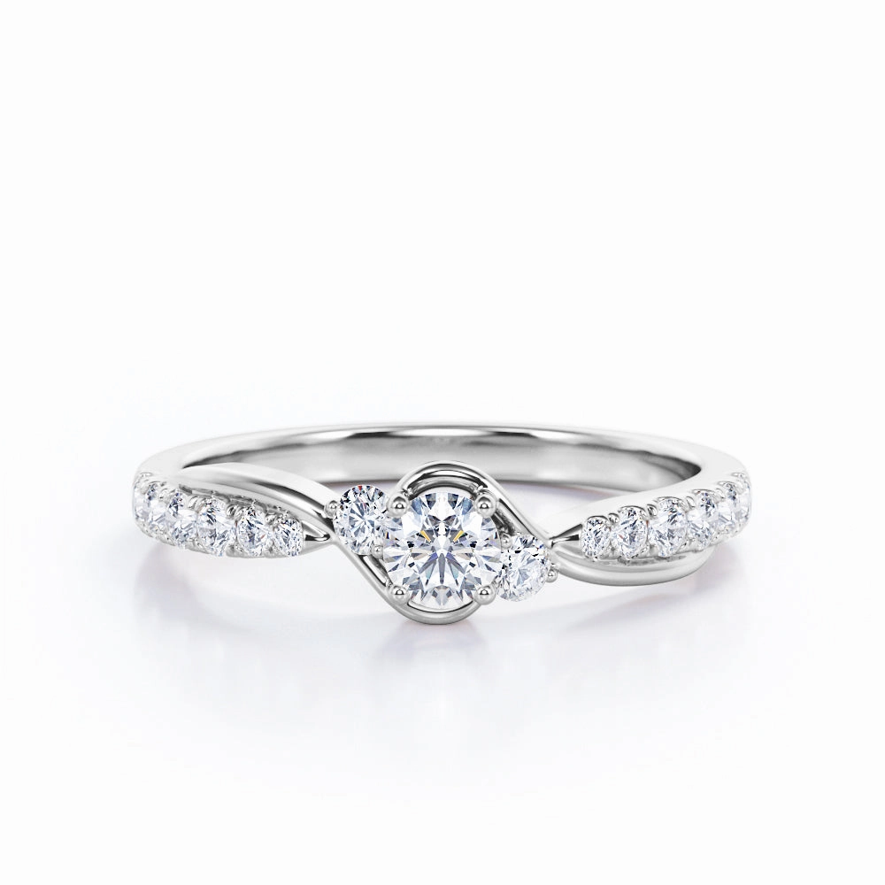 Triple Stone 0.40 TCW Round Brilliant Cut Diamond Pave-Accented Tension Engagement Ring in White Gold Zero Waste Gentle Flow