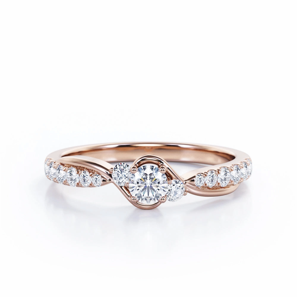 Mood Match Triple Stone 0.40 TCW Round Brilliant Cut Diamond Pave-Accented Tension Engagement Ring in White Gold