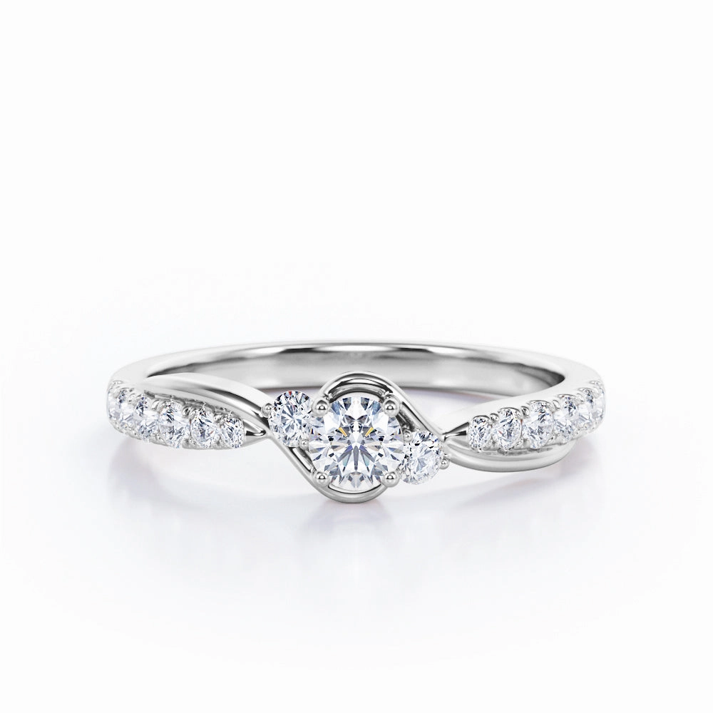 Formal Attire Triple Stone 0.40 TCW Round Brilliant Cut Diamond Pave-Accented Tension Engagement Ring in White Gold