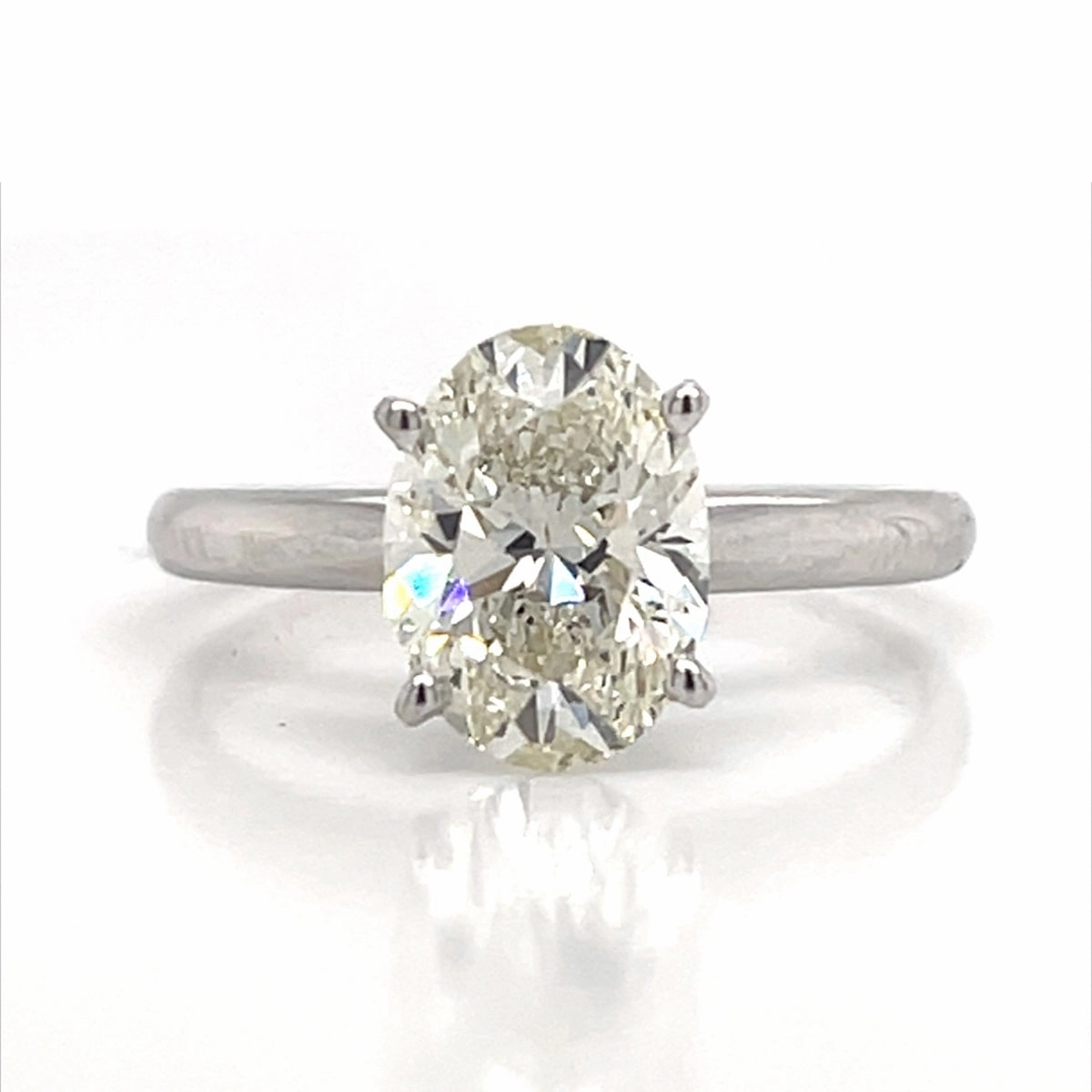 Red Tone Dainty Form Bremer Jewelry Oval Solitaire Lab Grown Diamond Engagement Ring in 14K White Gold (2.00ctw)