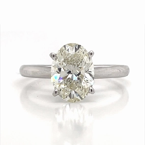 Red Tone Dainty Form Bremer Jewelry Oval Solitaire Lab Grown Diamond Engagement Ring in 14K White Gold (2.00ctw)