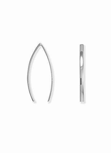 Evening Decoration Flat Long Wire Curved Earrings Rhodium on Sterling Silver Nontarnish
