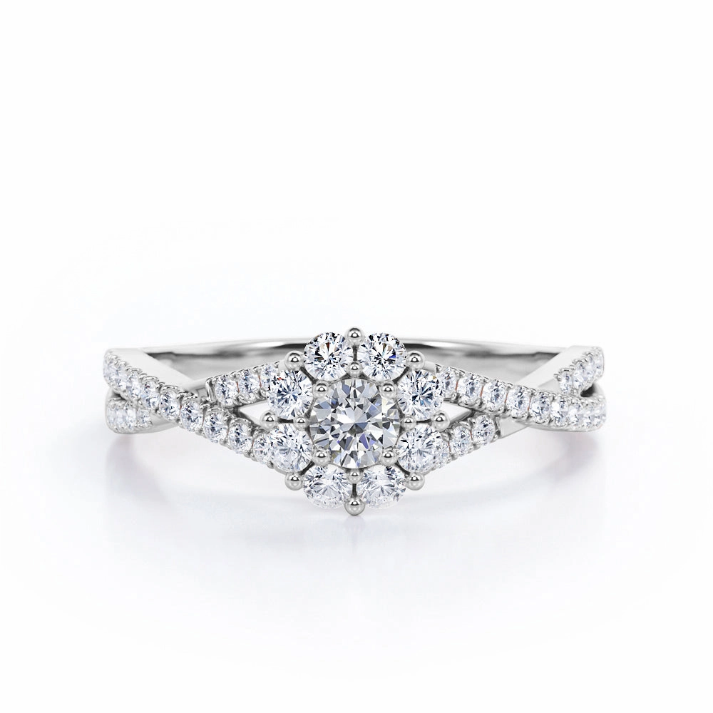 Infinity Twisted Shank 0.5 TCW Round-Shaped Diamond Halo Setting Engagement Ring in 10K Rose Gold Versatile Fit Chic Accessory