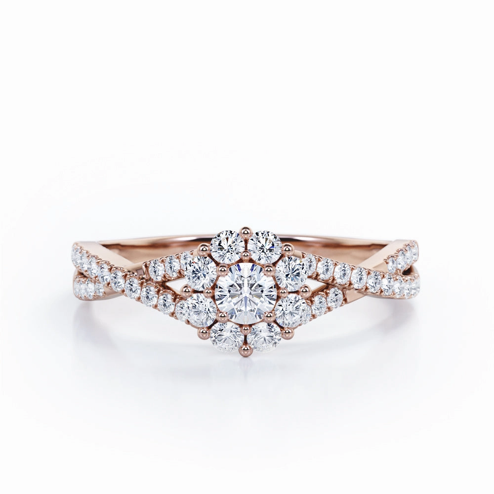 Elegant Jewelry Timeless Texture Infinity Twisted Shank 0.5 TCW Round-Shaped Diamond Halo Setting Engagement Ring in 10K Rose Gold