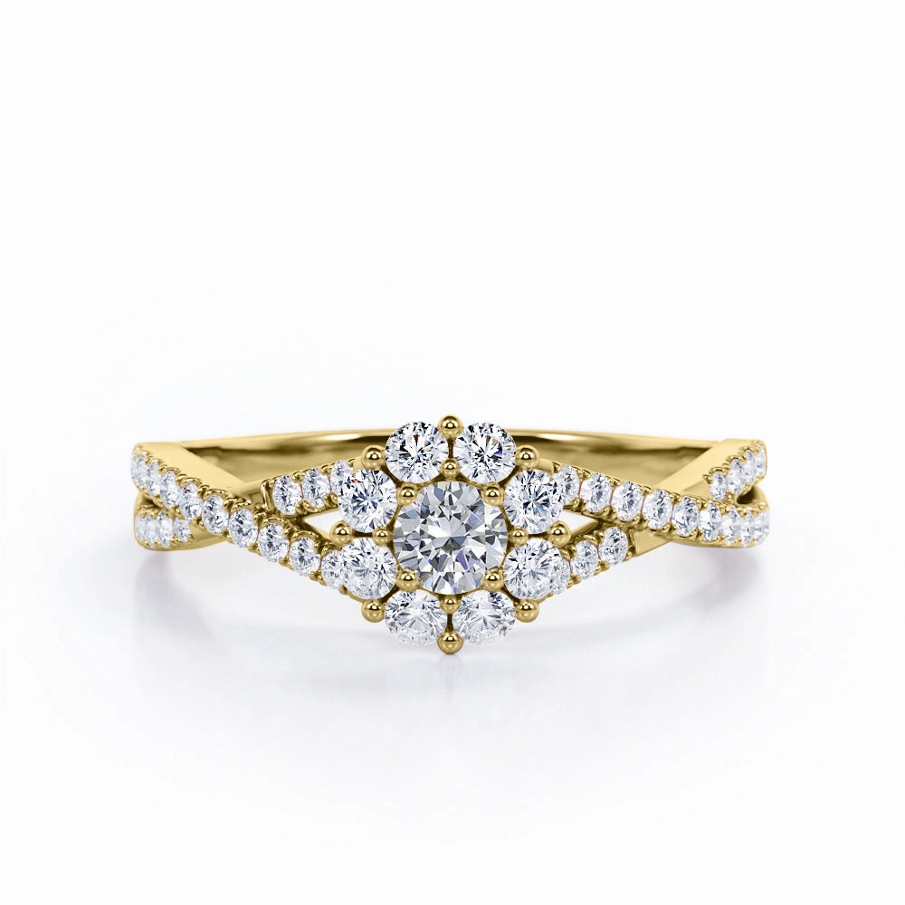 Infinity Twisted Shank 0.5 TCW Round-Shaped Diamond Halo Setting Engagement Ring in 10K Rose Gold Simple Gift