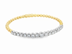 14K Two Tone White and Yellow Gold Diamond Bujukan Bangle with Lock Finest Finish