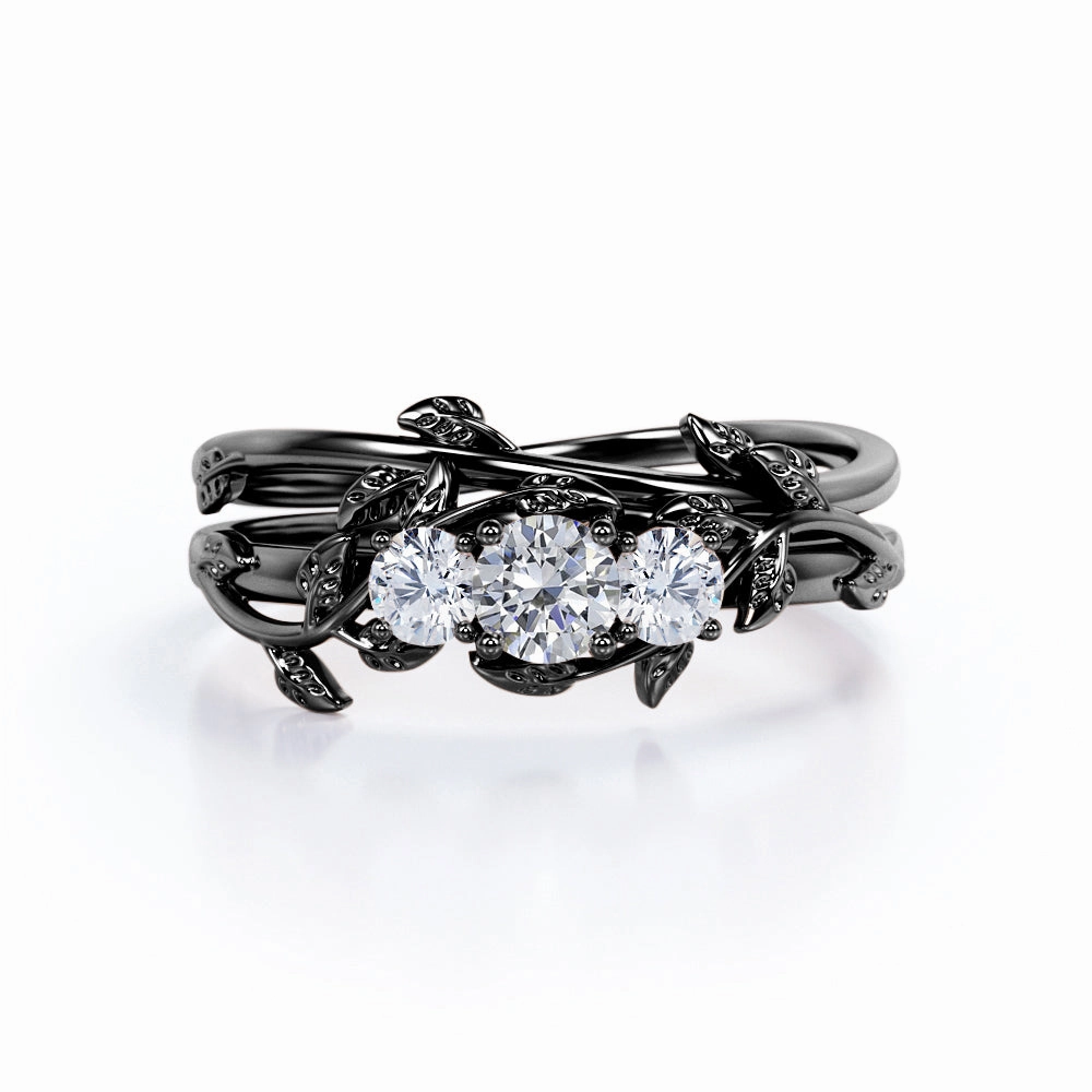 Urban Style Unique Adornment Floral 0.50 Ct Brilliant Cut Diamond Wedding Ring Set