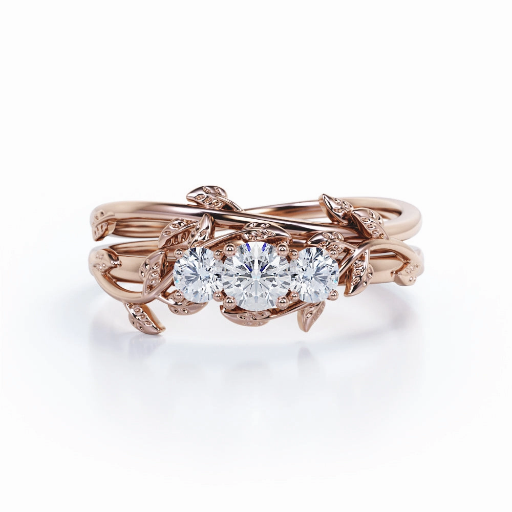 Floral 0.50 Ct Brilliant Cut Diamond Wedding Ring Set Quality Art