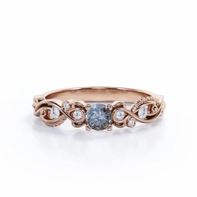 Floral 0.50 Ct Round Salt and Pepper Diamond Engagement Ring Elegant Style Superior Item