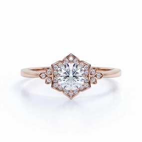 Floral 1.50 Carat Round Moissanite Engagement Ring Value Symbol Beautiful Product