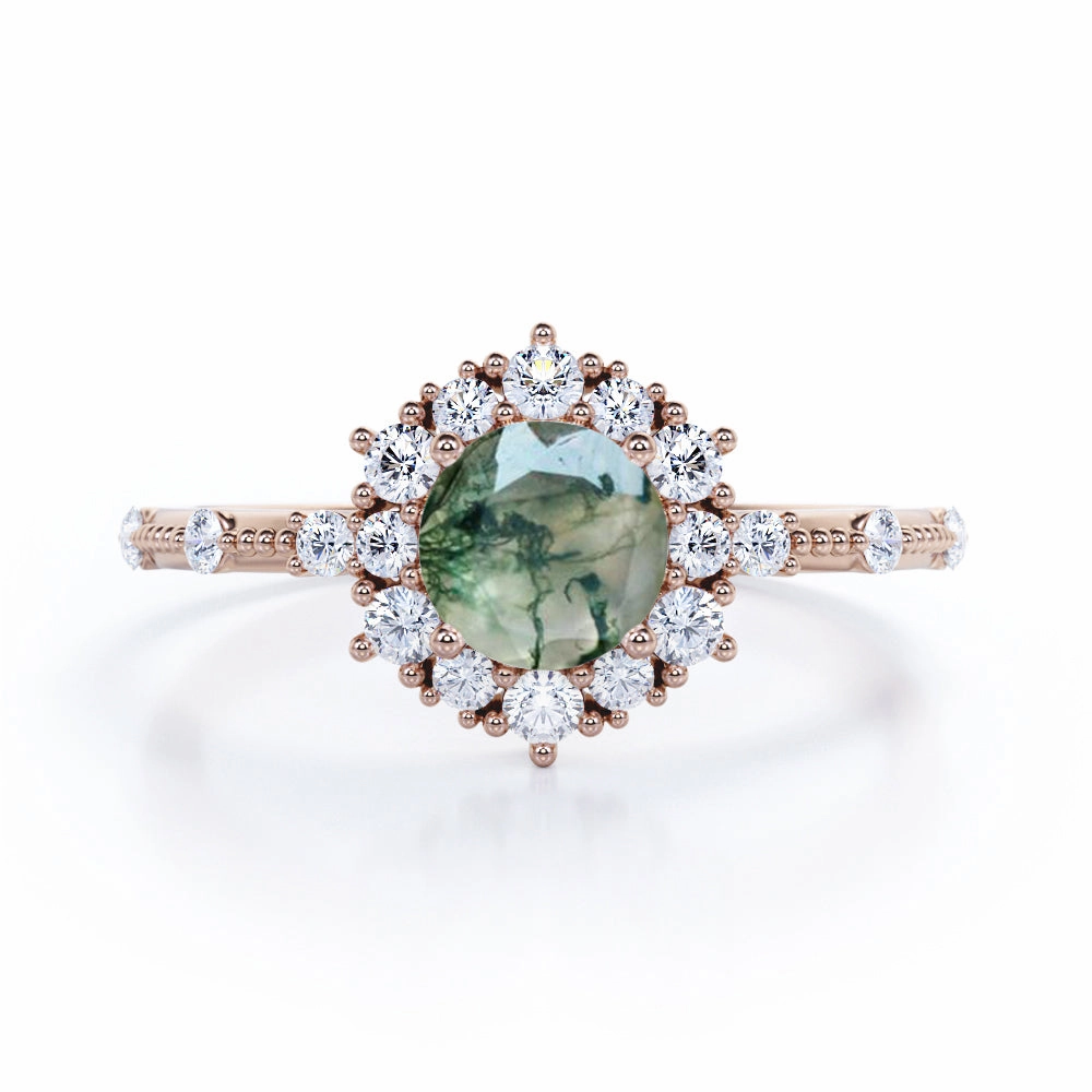 Wonderful Item Glamorous Product Floral Cluster 1.20 ct Round Moss Agate Engagement Ring
