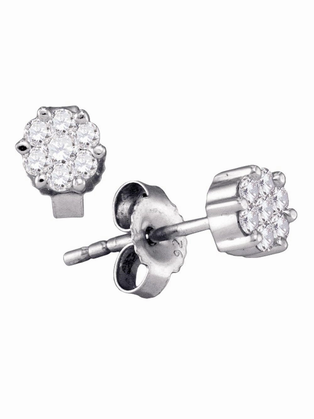 Flower Cluster Diamond Stud Earrings 1/6 ctw 4mm Large Accent