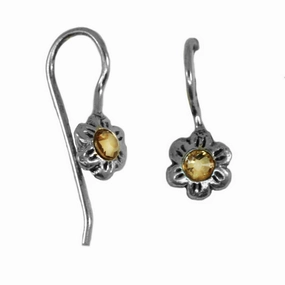 Flower Earrings with Crystals Topaz Yellow Sterling Silver Graceful Item