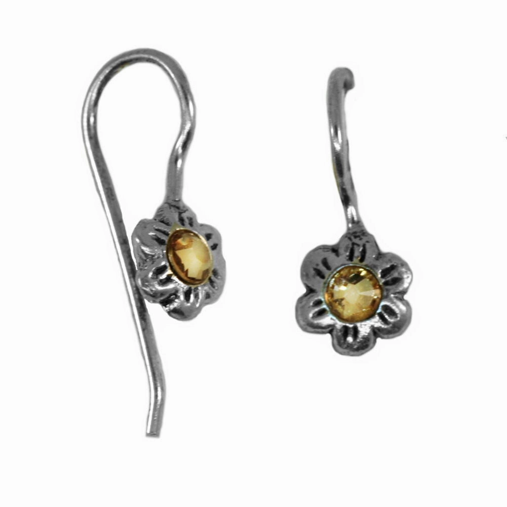 Flower Earrings with Crystals Topaz Yellow Sterling Silver Graceful Item