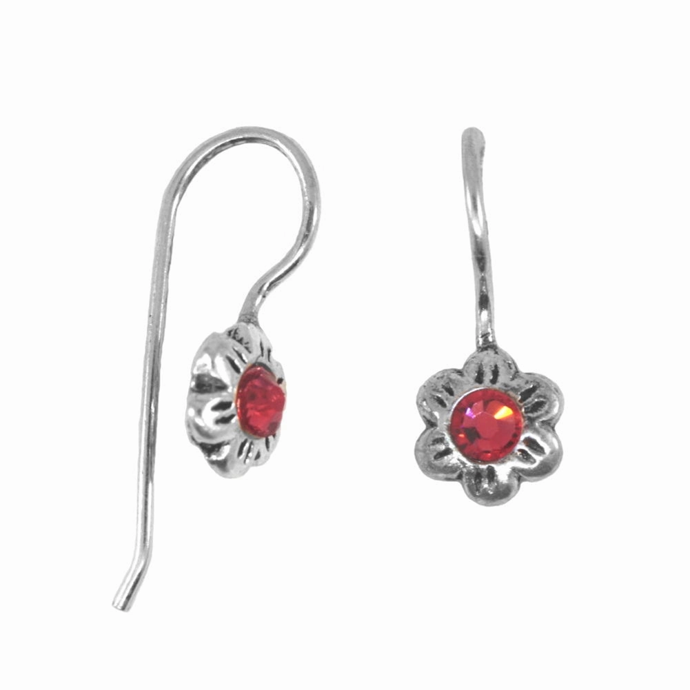 Decorative Selection Flower Earrings with Pink Crystal Center Sterling Silver