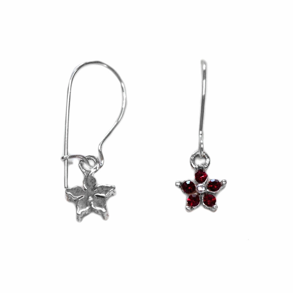 Flower Earrings with Swarovski(R) Crystal Siam Red Sterling Silver Dainty Adornment Glittery Ornament