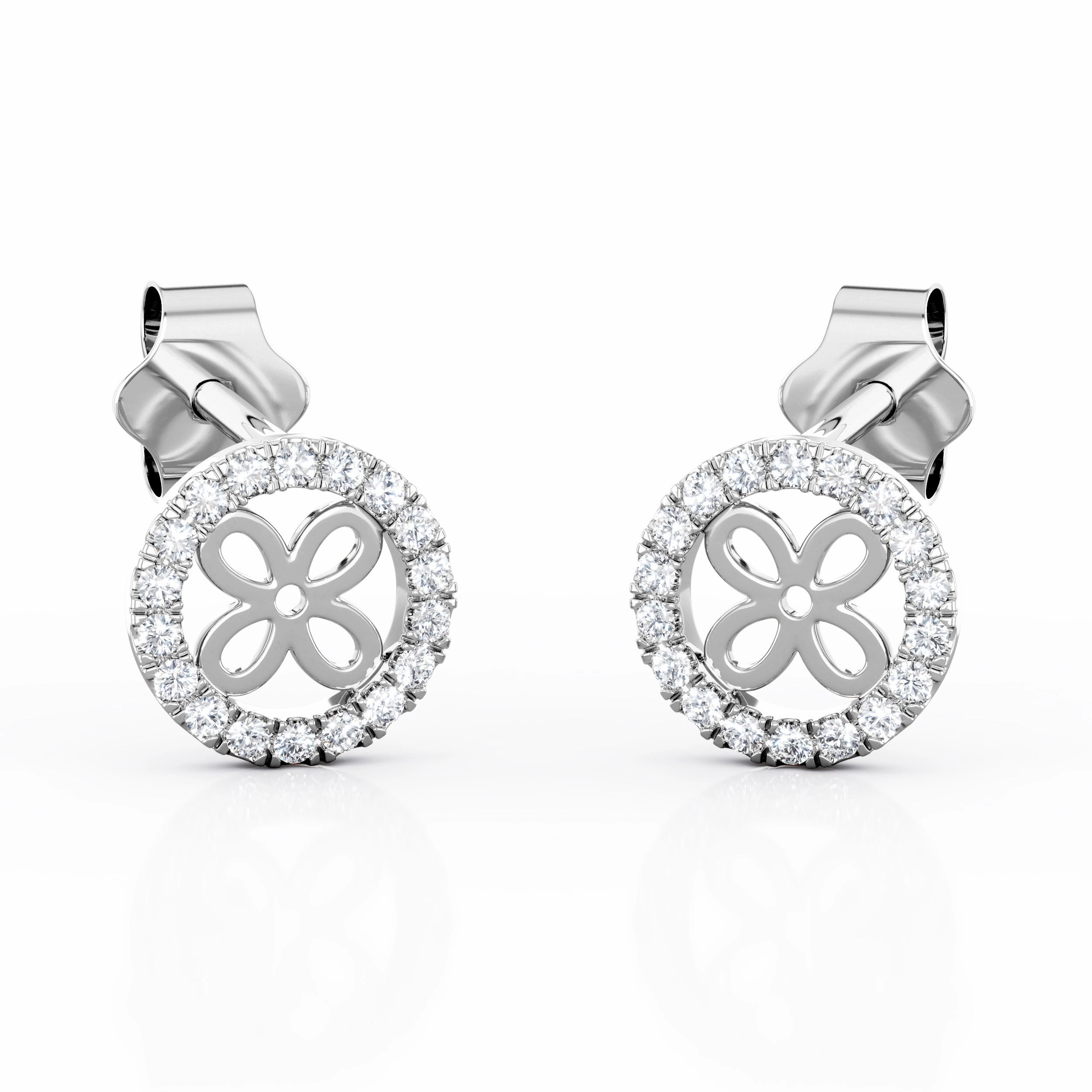 Flower Knot 0.25 CT TDW Round Diamond Fishtail Pave Halo Trendy Stud Earrings in Yellow Gold High-Quality Accessory