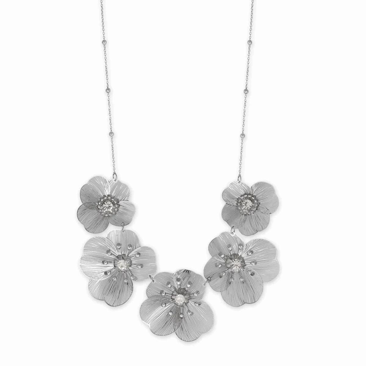 Occasion Gemmed Jewelry Flower Necklace with Crystals and Satellite Saturn Bead Chain