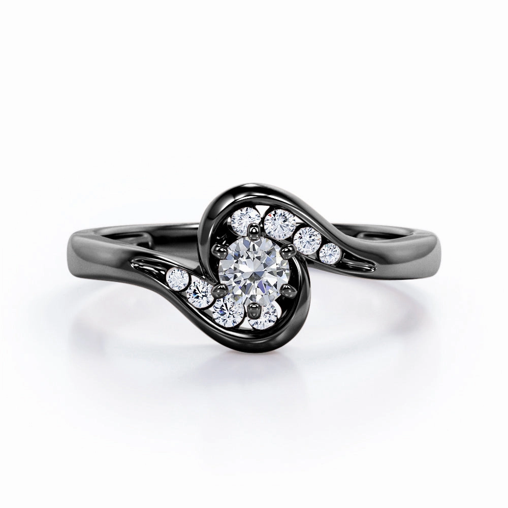 Flush Chanel Design - 0.3 TCW Round Brilliant Cut Diamond - 6 Prong Tension Engagement Ring - 10K White Gold Secure Gift Bold Present