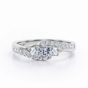 Flush Pave Shank - 0.5 TCW Princess Cut Diamond - Three Stone Tension Engagement Ring - 10K White Gold Bold Trinket