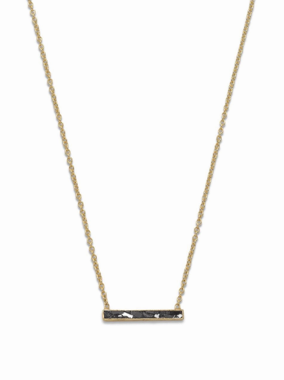 Bar with Diamond Chip Necklace Gold-plated Sterling Silver Vintage Gift Cold Weather