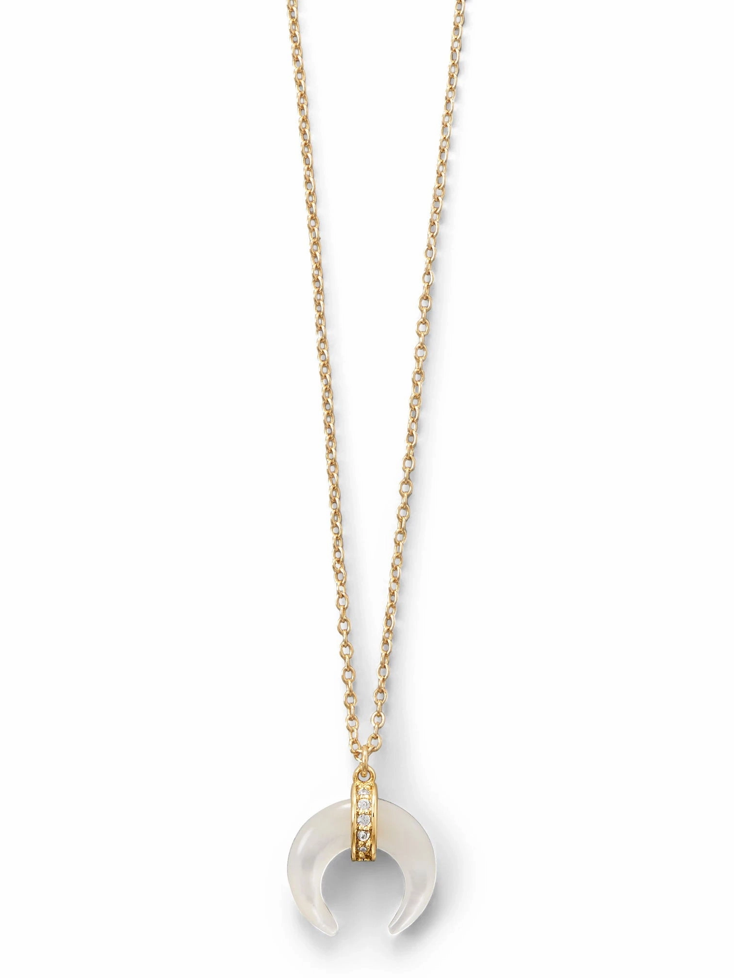 Naja Crescent Necklace Mother of Pearl Cubic Zirconia Gold-plated Silver Stylish Man