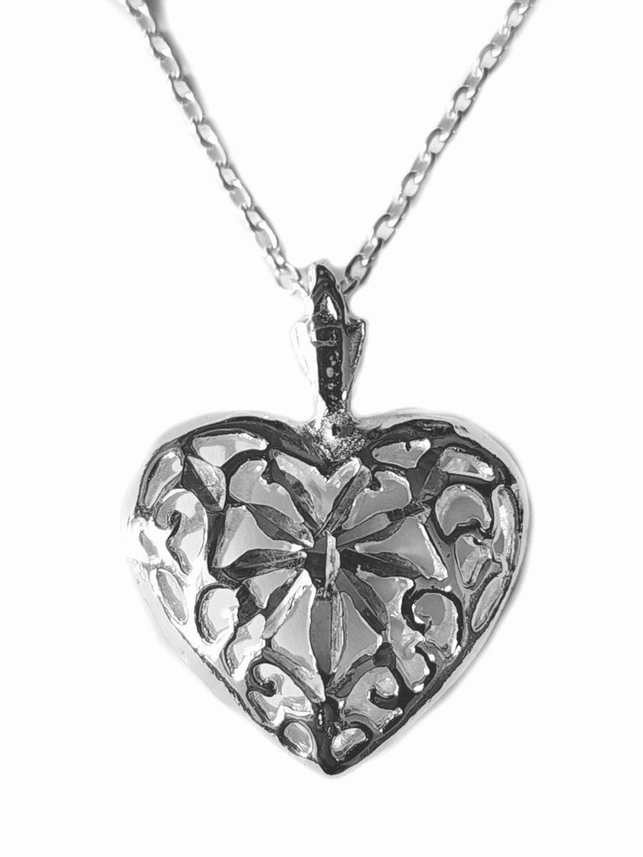 Exquisite Item Filigree Heart Necklace with Reversible Pendant Sterling Silver