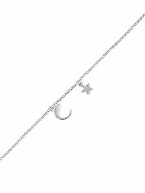 Instant Clarity Refined Look Star and Crescent Moon Anklet Cubic Zirconia Ankle Bracelet Adjustable Sterling