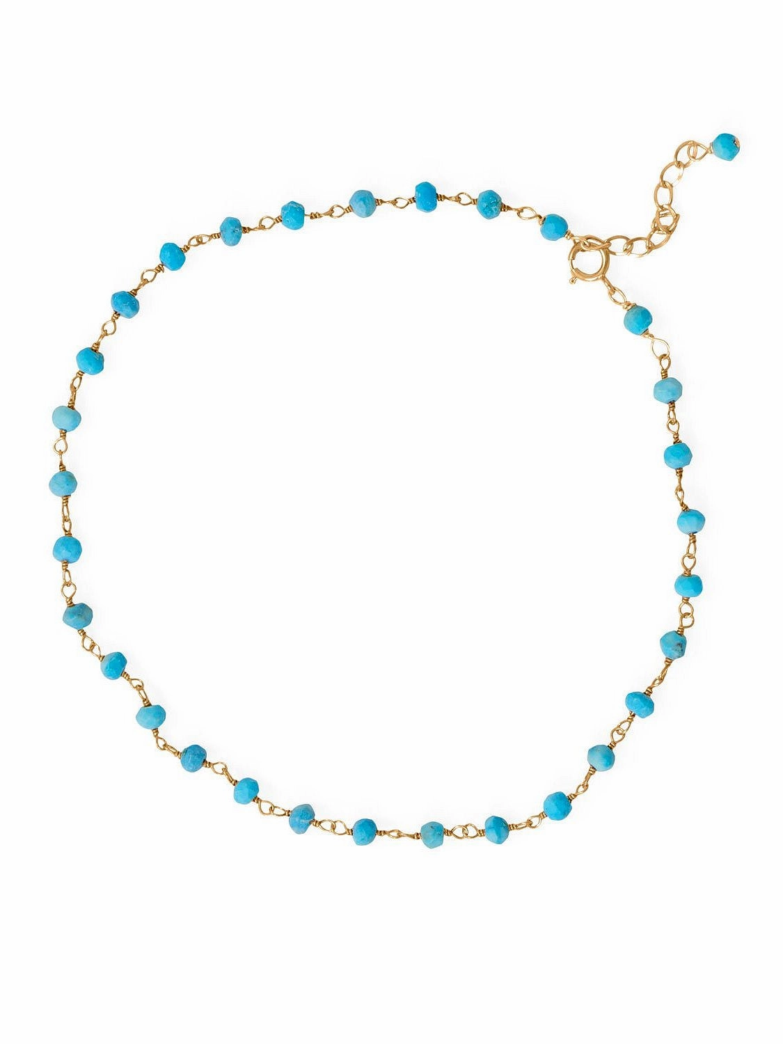 Romantic Craft Flexible Sight Turquoise Bead Anklet Gold-plated Sterling Silver Adjustable