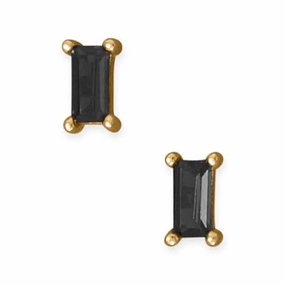 Black Baguette Cubic Zirconia Stud Earrings 14k Gold-Plated Silver Opulent Jewelry