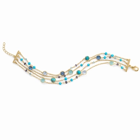 Four-Layer Chain Bracelet Multiple Gemstones Gold-plated Sterling Silver Clear Mixes Familiar Sight