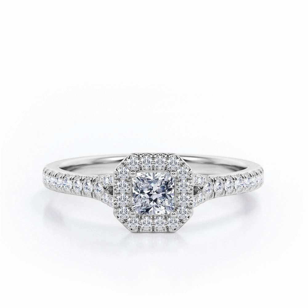 Four-Prong Octagon Halo Design - 0.5 TCW Princess Cut Diamond - Split Shank Pave Engagement Ring - 10K Rose Gold Senior Gift Meaningful Statement