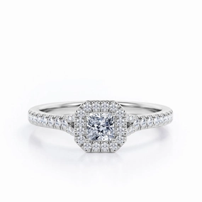 Four-Prong Octagon Halo Design - 0.5 TCW Princess Cut Diamond - Split Shank Pave Engagement Ring - 10K Rose Gold Senior Gift Meaningful Statement