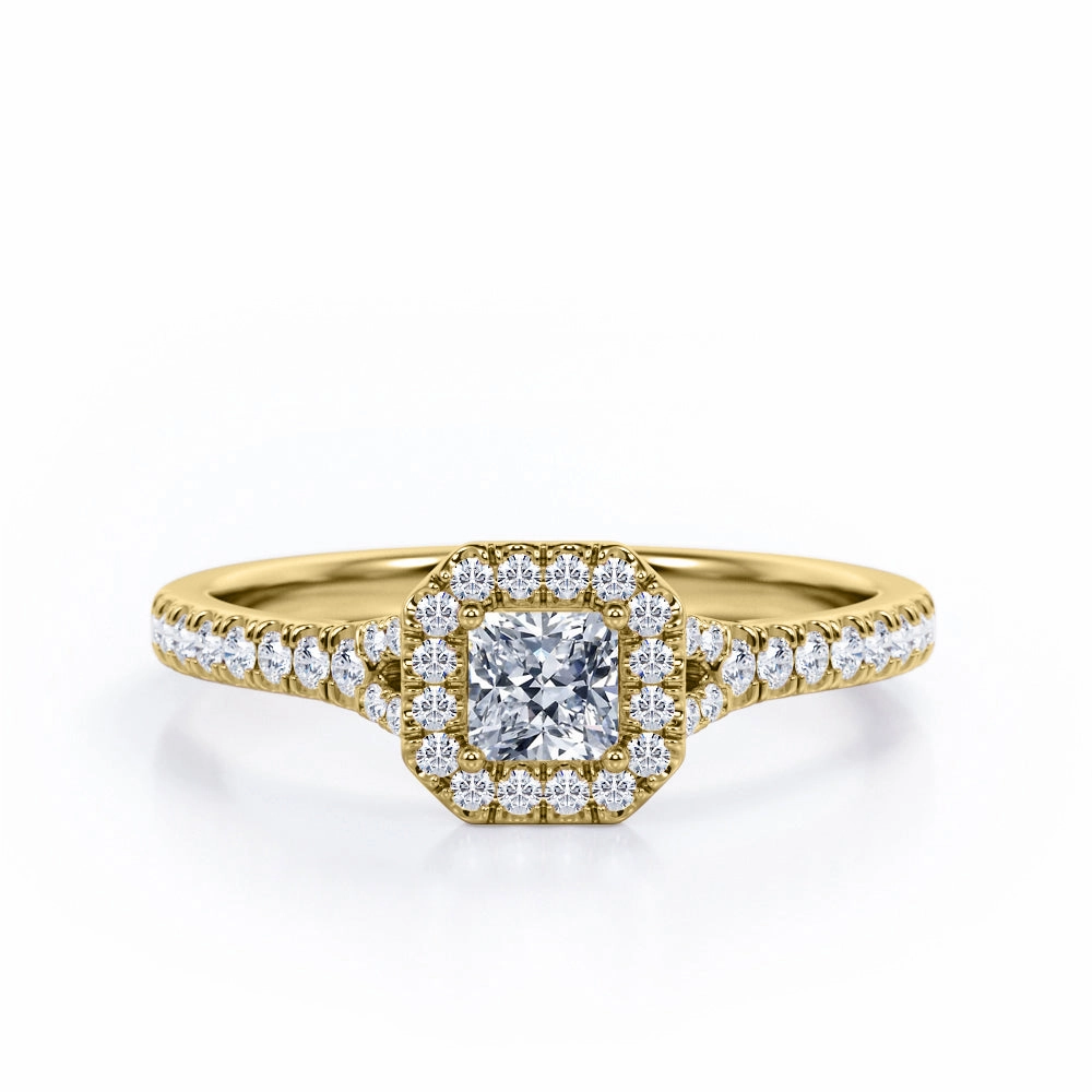 Four-Prong Octagon Halo Design - 0.5 TCW Princess Cut Diamond - Split Shank Pave Engagement Ring - 10K Rose Gold All Age