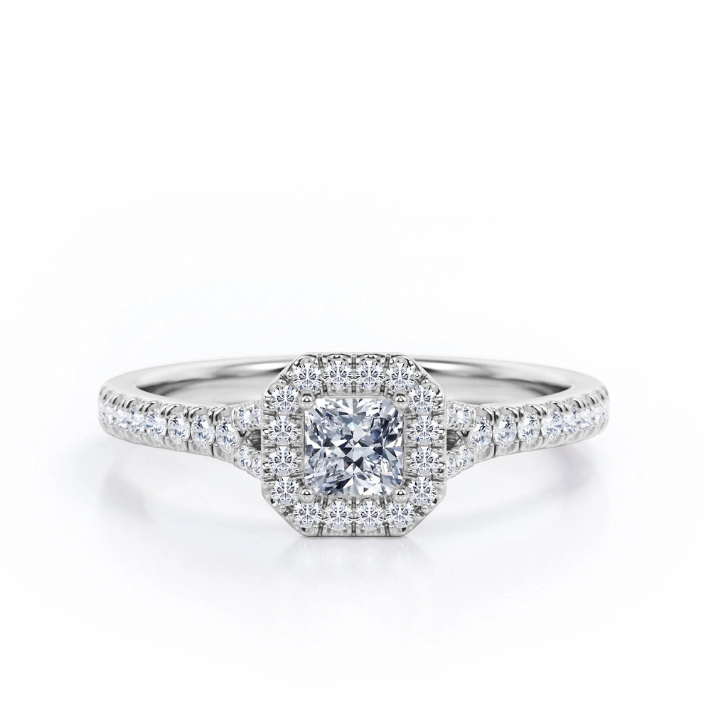 Durable item Four-Prong Octagon Halo Design - 0.5 TCW Princess Cut Diamond - Split Shank Pave Engagement Ring - 10K Rose Gold