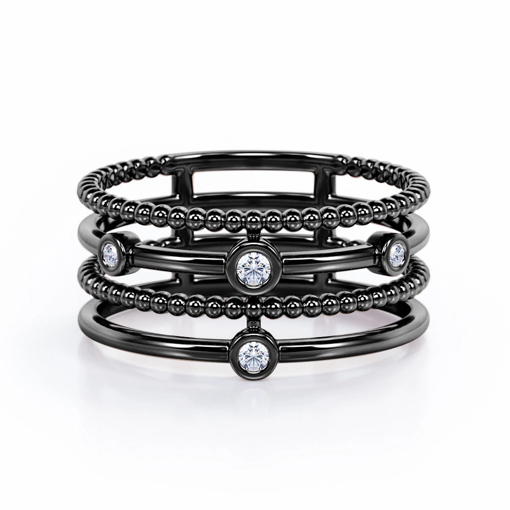 Four Stone  0.15 Carat Round Cut Diamond Beaded Four Layer Engagement Ring In Rose Gold Refined Jewelry Sweet Style