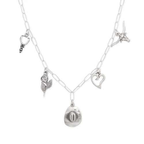 Formal Event Piece Southwestern Theme Paperclip Charm Necklace Sterling Silver