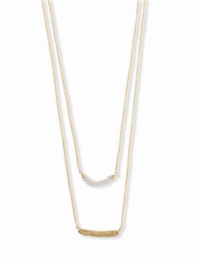 Fashion Mix Gender Neutral Jewelry Double Strand Rainbow Moonstone Curved Bar Necklace Adjustable Length Gold-plated