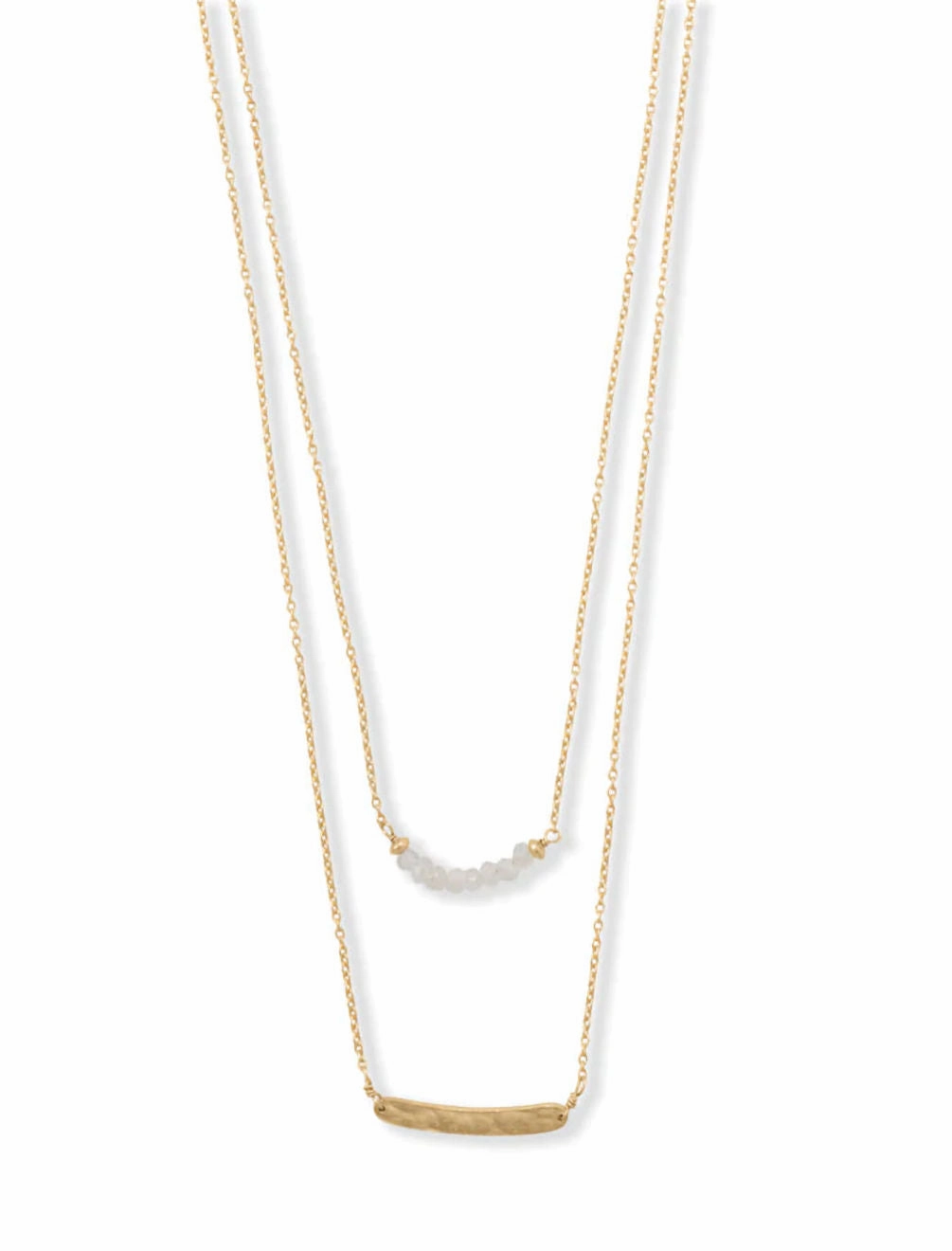 Fashion Mix Gender Neutral Jewelry Double Strand Rainbow Moonstone Curved Bar Necklace Adjustable Length Gold-plated