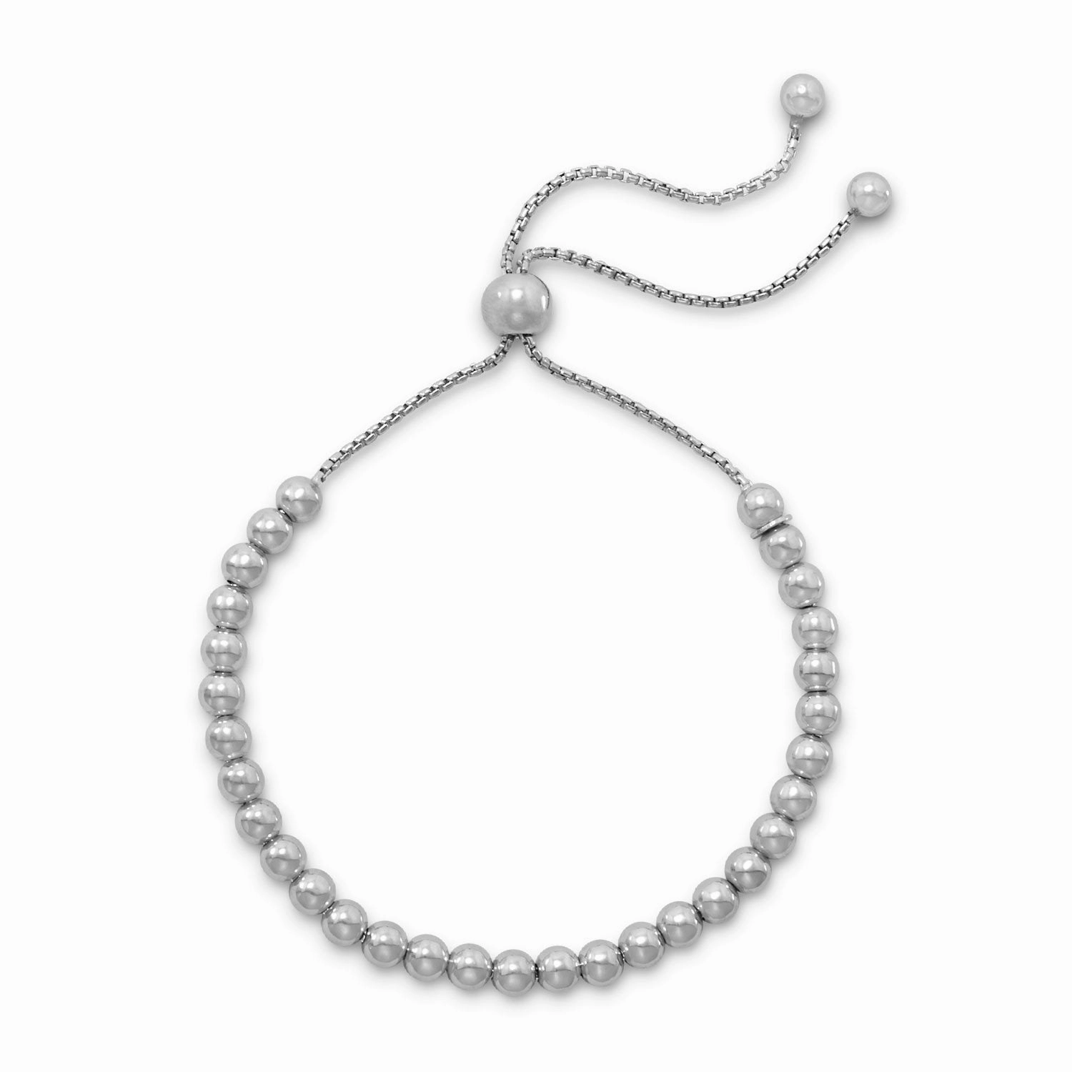 Friendship Bolo Bracelet with Round Beads Adjustable Length Rhodium on Sterling Silver Collector's Items Long-Lasting