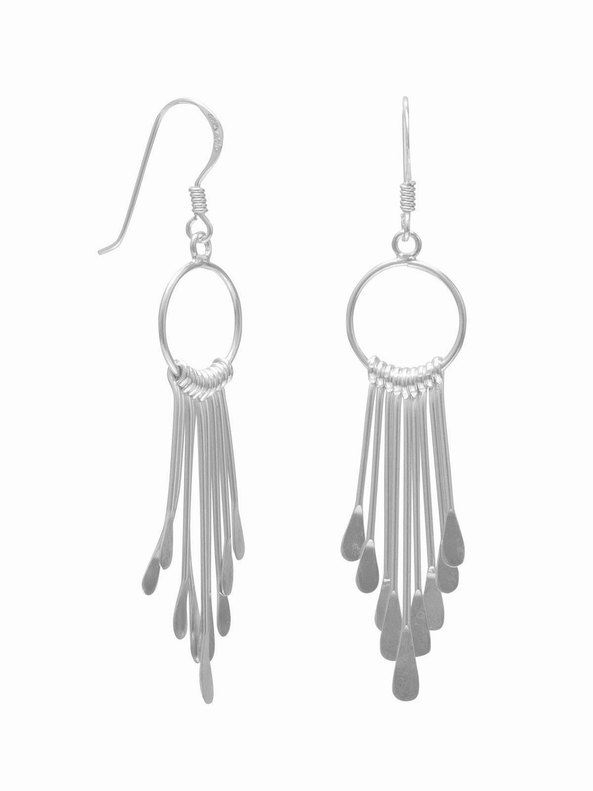 Fringe Earrings with Open Circle 9 Bar Sterling Silver Dangle Earrings Modern Ornament Unique Accessory