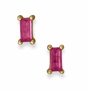 Polygonal Embellishment Fuschia Pink Baguette Stud Earrings Cubic Zirconia
