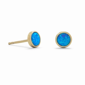 Trendy Look Synthetic Blue Opal Stud Earrings Gold-plated Sterling Silver